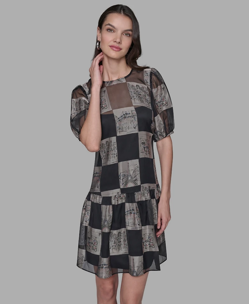 Karl Lagerfeld Paris Women's Graphic Burnout Printed Crew Neck Dress