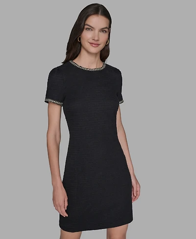 Karl Lagerfeld Paris Women's Short Sleeves Knit Shift Dress