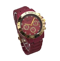 Fuchsia Solid Color Metal Three Dial Women Watch