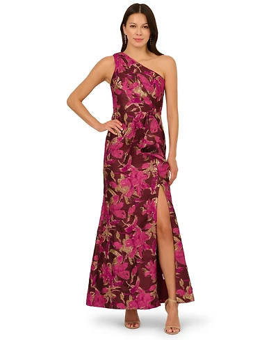 Adrianna Papell Women's Jacquard One-Shoulder Gown