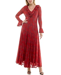 Taylor Women's Ruffle V-Neck Fit and Flare Mesh Dress