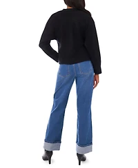 1.state Women's Cropped V-Neck Oversized Cardigan