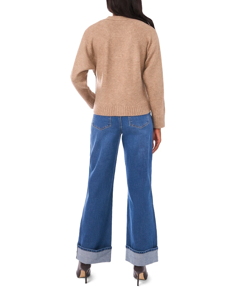 1.state Women's Cropped V-Neck Oversized Cardigan