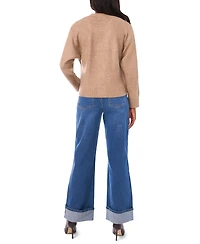 1.state Women's Cropped V-Neck Oversized Cardigan