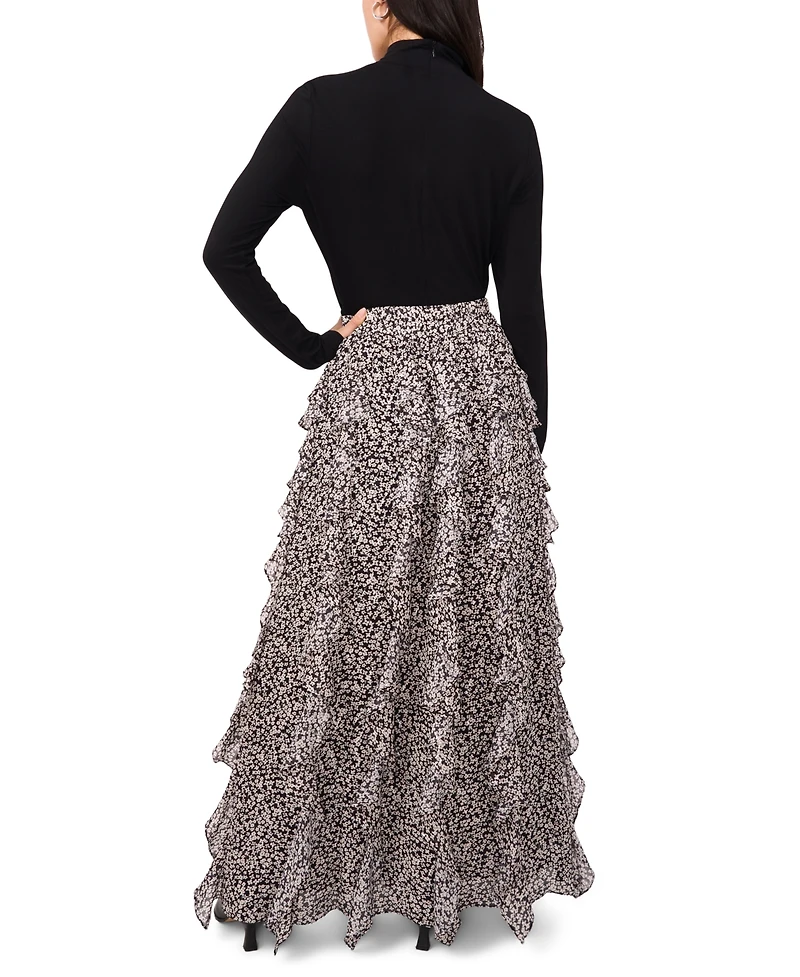 1.state Women's Printed Ruffle Maxi Skirt