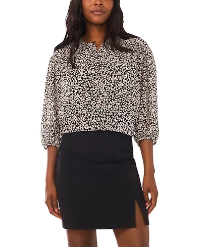 1.state Women's Printed 3/4-Sleeve Crewneck Flowy Blouse