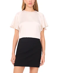 1.state Women's Flutter Sleeve Crewneck Blouse