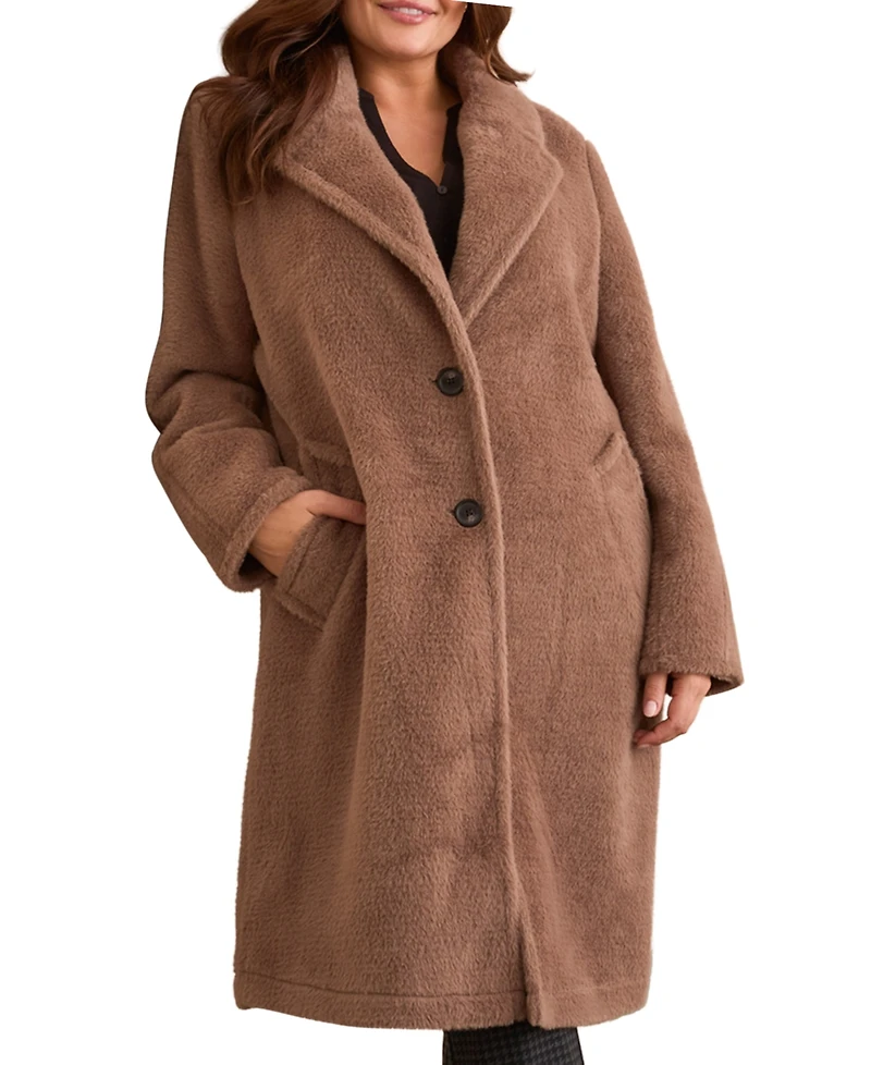 Tribal Plus Teddy Faux Fur Button-Front Coat