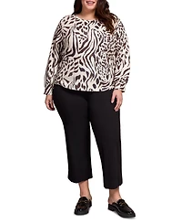 Tribal Plus Printed Long Sleeve Crew Neck Knit Top
