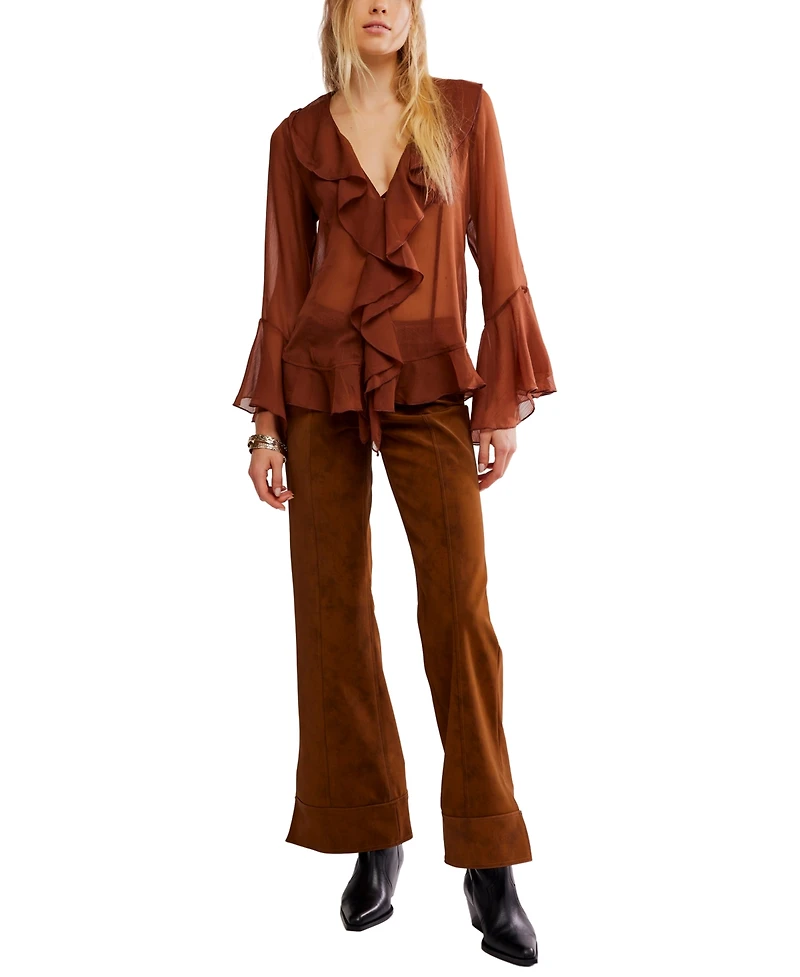 Free People Women's Ruffle Design Bell Sleeve Top