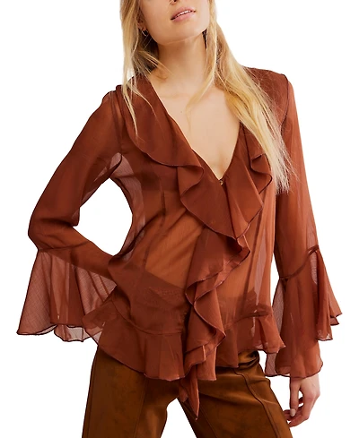 Free People Women's Ruffle Design Bell Sleeve Top
