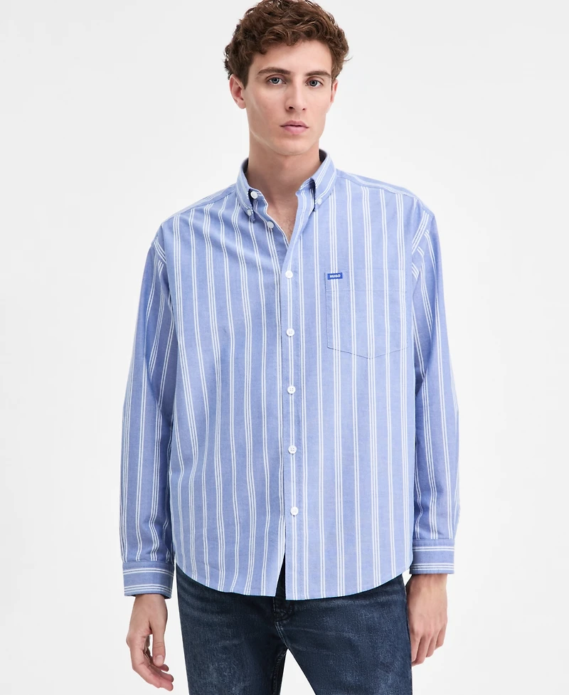 Hugo by Boss Men's Ebill Cotton Long-Sleeve Striped Oxford Shirt