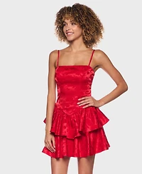 B Darlin Juniors' Strapped Ruffle Layered Square Neck Dress