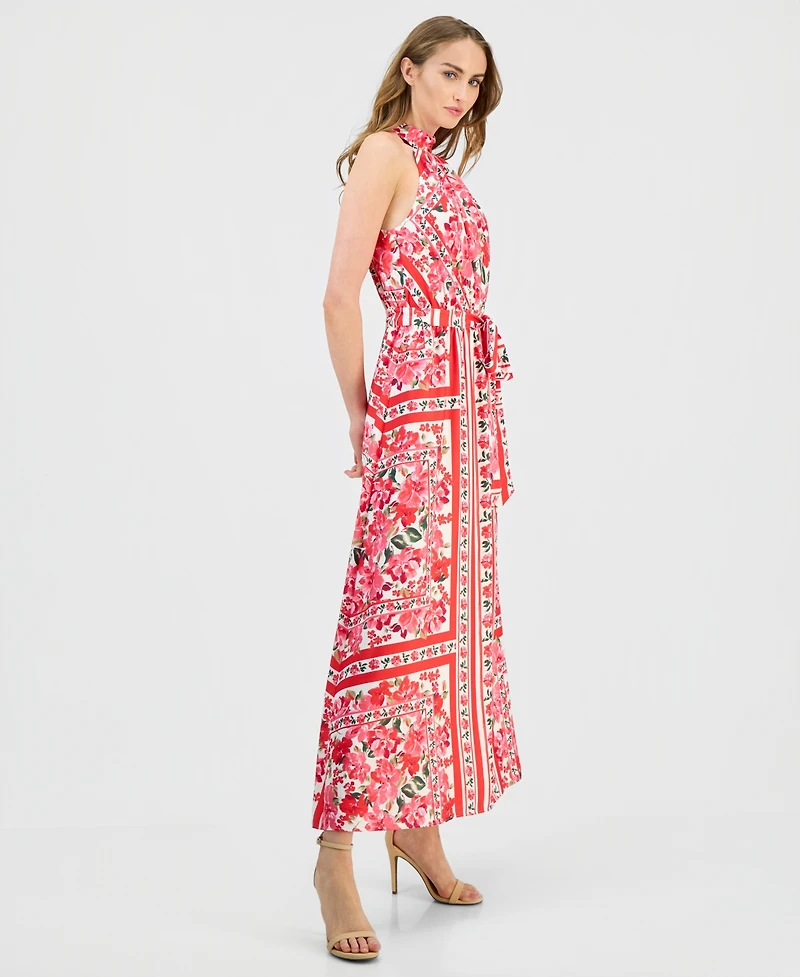 Anne Klein Women's Printed Halter Belted Maxi Dress