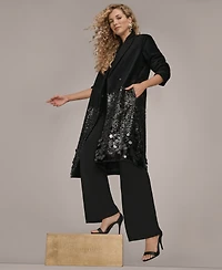 Donna Karan New York Women's Notched Collar Foil-At-Bottom Long Coat