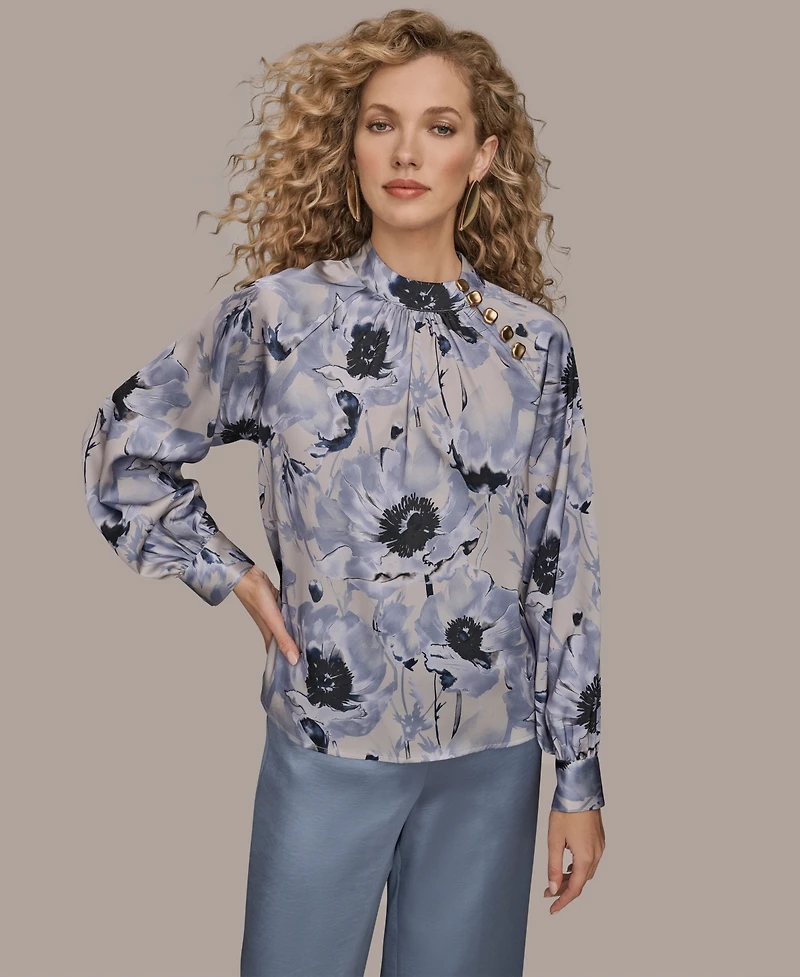 Donna Karan New York Women's Printed Mock Neck Top