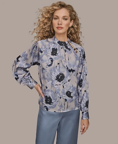 Donna Karan New York Women's Printed Mock Neck Top