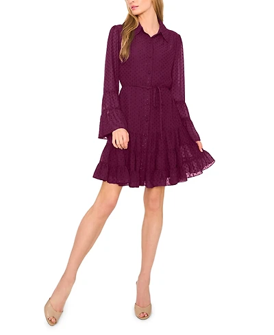 CeCe Women's Tiered Long Sleeve Shirtdress