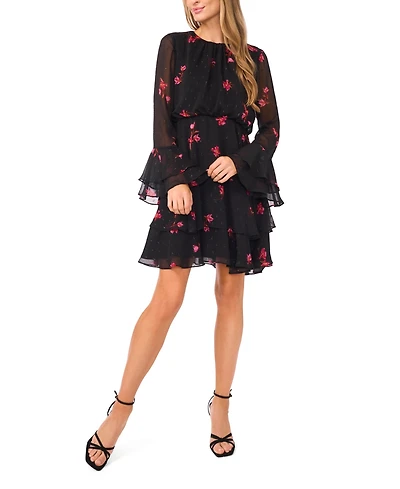 CeCe Women's Long Sleeve Ruffle Mini Dress