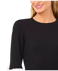 CeCe Women's Mix Media Rib Knit Balloon Long Sleeve Blouse