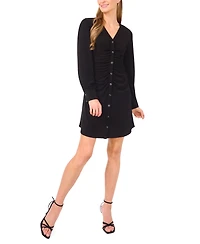 CeCe Women's V-Neck Button Down Long Sleeve Dress