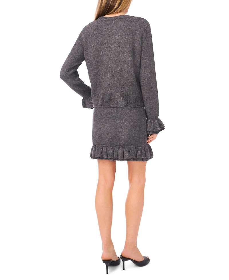 CeCe Women's Ruffle Cuff Crewneck Sweater