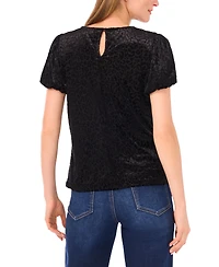 CeCe Women's Velvet Puff Short Sleeve Crewneck Blouse