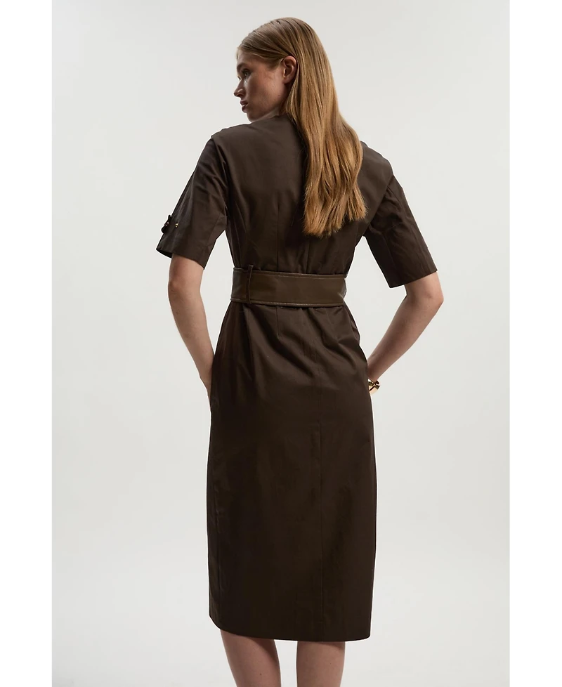 Karen Millen Women's Cotton Pu Utility Midi Dress