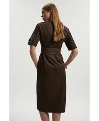 Karen Millen Women's Cotton Pu Utility Midi Dress
