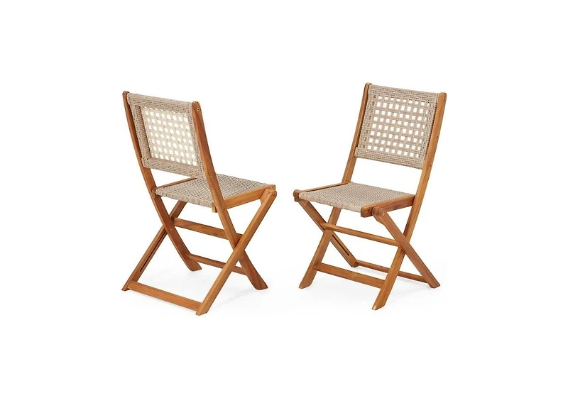 Aecojoy Outdoor Folding Chairs Set of 2, Wooden Patio Dining Chairs with High Back