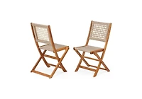 Aecojoy Outdoor Folding Chairs Set of 2, Wooden Patio Dining Chairs with High Back