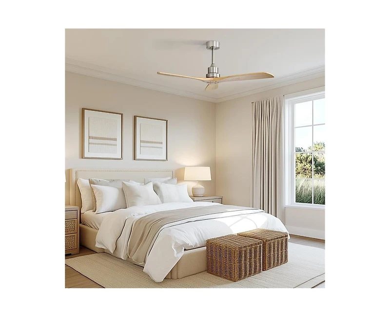 52-inch Modern Sand Nickel 3 Blades Walnut Ceiling Fan with 6 Speed Remote control and Timing and Forward Reverse Rotation Function for Indoor