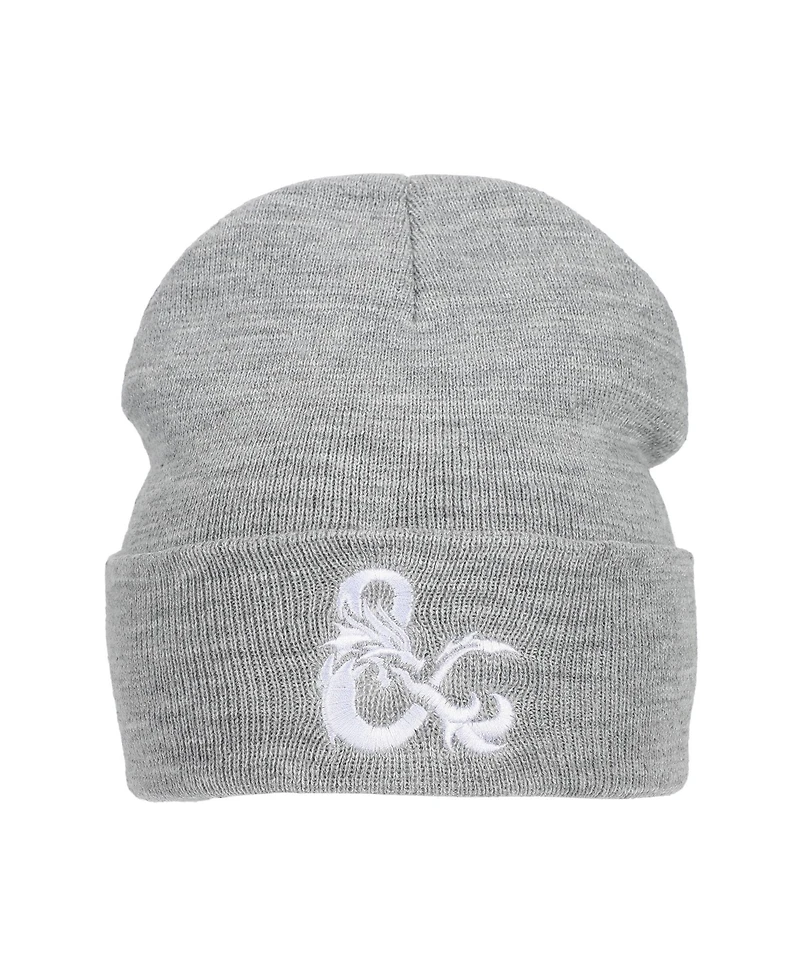 Dungeons & Dragons Men's Ampersand Logo Embroidery Heather Gray Acrylic Knit Cuff Beanie