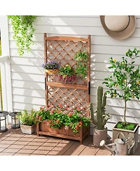 Gymax 60'' Tall Raised Garden Bed w/ Diamond Lattice Trellis Drainage Holes Outdoor