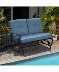 Gymax Patio Swing Glider Chair Rocking Loveseat Bench for 2 Persons with Blue Cushions