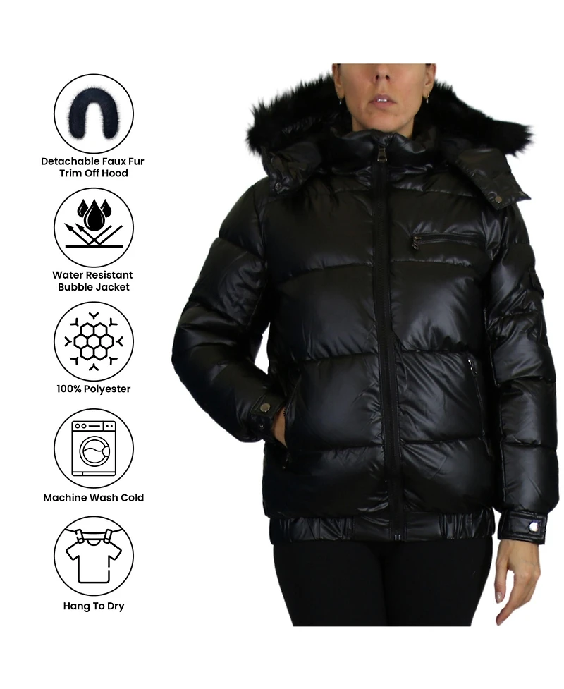 Spire By Galaxy Women's Full Zip Heavyweight Bubble Jacket With Detachable Faux Fur Hood