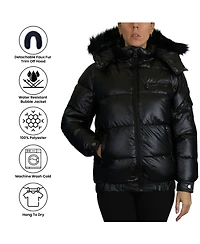 Spire By Galaxy Women's Full Zip Heavyweight Bubble Jacket With Detachable Faux Fur Hood