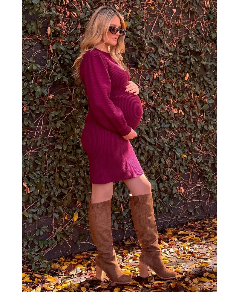 Pinkblush Maternity Camel Bubble Sleeve Sweater Dress