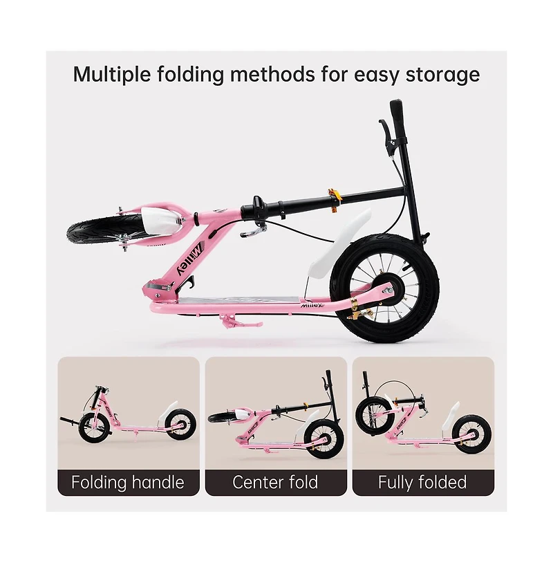 Artudatech Foldable Kids Scooter with 12 Inch Shock-Absorbing Tires, Adjustable Height & Dual Brakes for Ages 7-12