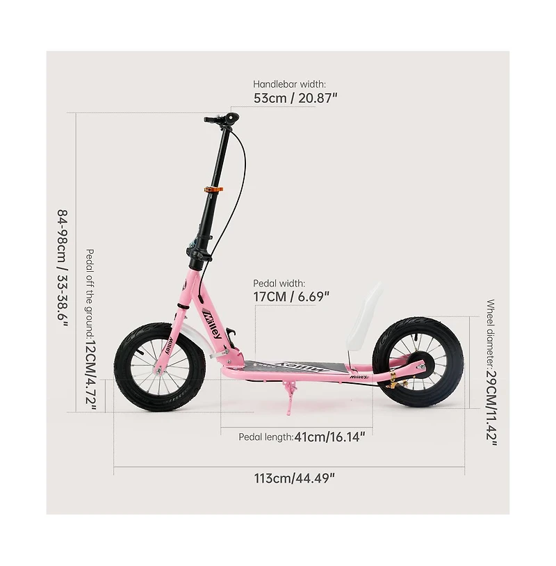 Artudatech Foldable Kids Scooter with 12 Inch Shock-Absorbing Tires, Adjustable Height & Dual Brakes for Ages 7-12