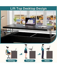 56'' Lift Top Computer Desk with Drawers and Power Outlets, Executive