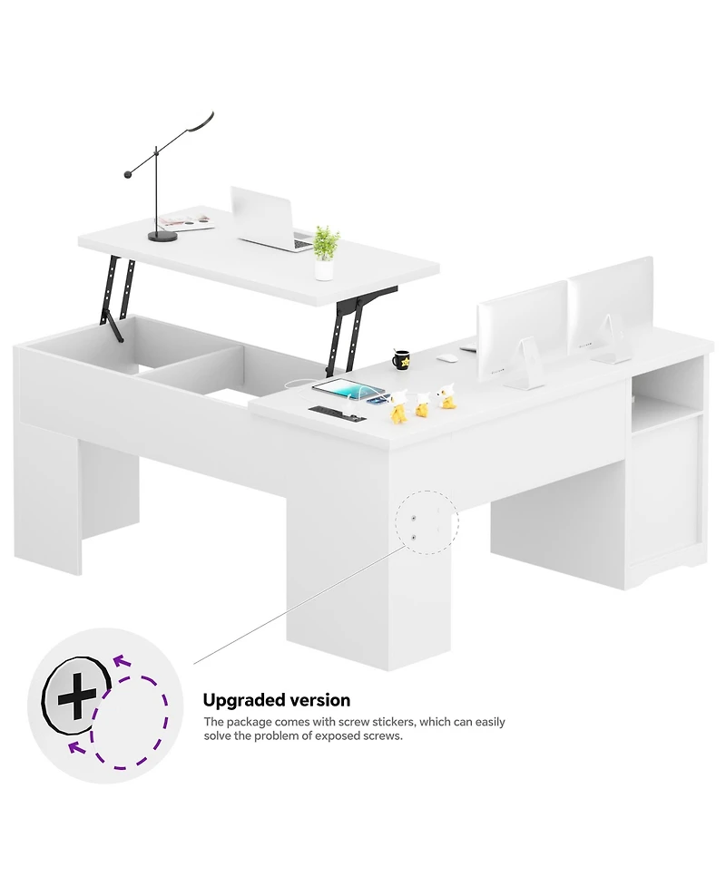 56'' Lift Top Computer Desk with Drawers and Power Outlets, Executive