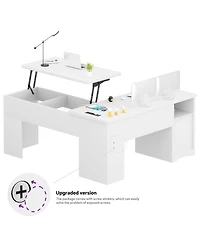 56'' Lift Top Computer Desk with Drawers and Power Outlets, Executive