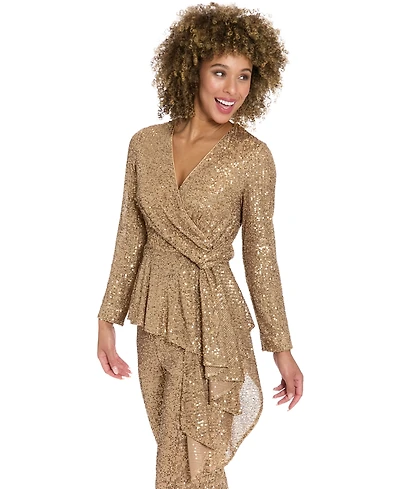 Muse Women's Long Sleeve Faux Twist Wrap Top