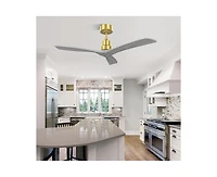 52-inch Modern Golden 3 Blades Walnut Ceiling Fan with 6 Speed Remote control and Timing and Forward Reverse Rotation Function for Indoor