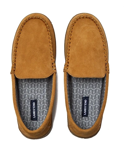 Lands' End Men's Flannel Lined Suede Slip On Moccasin Slippers