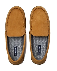 Lands' End Men's Flannel Lined Suede Slip On Moccasin Slippers