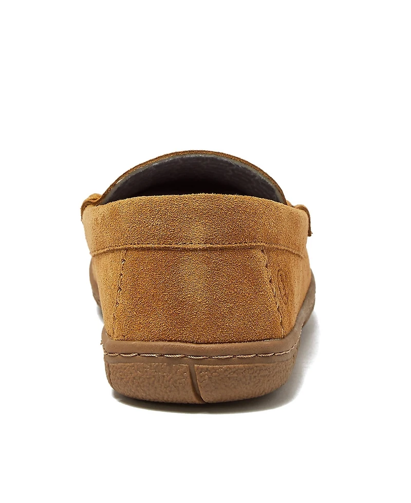 Lands' End Men's Flannel Lined Suede Slip On Moccasin Slippers