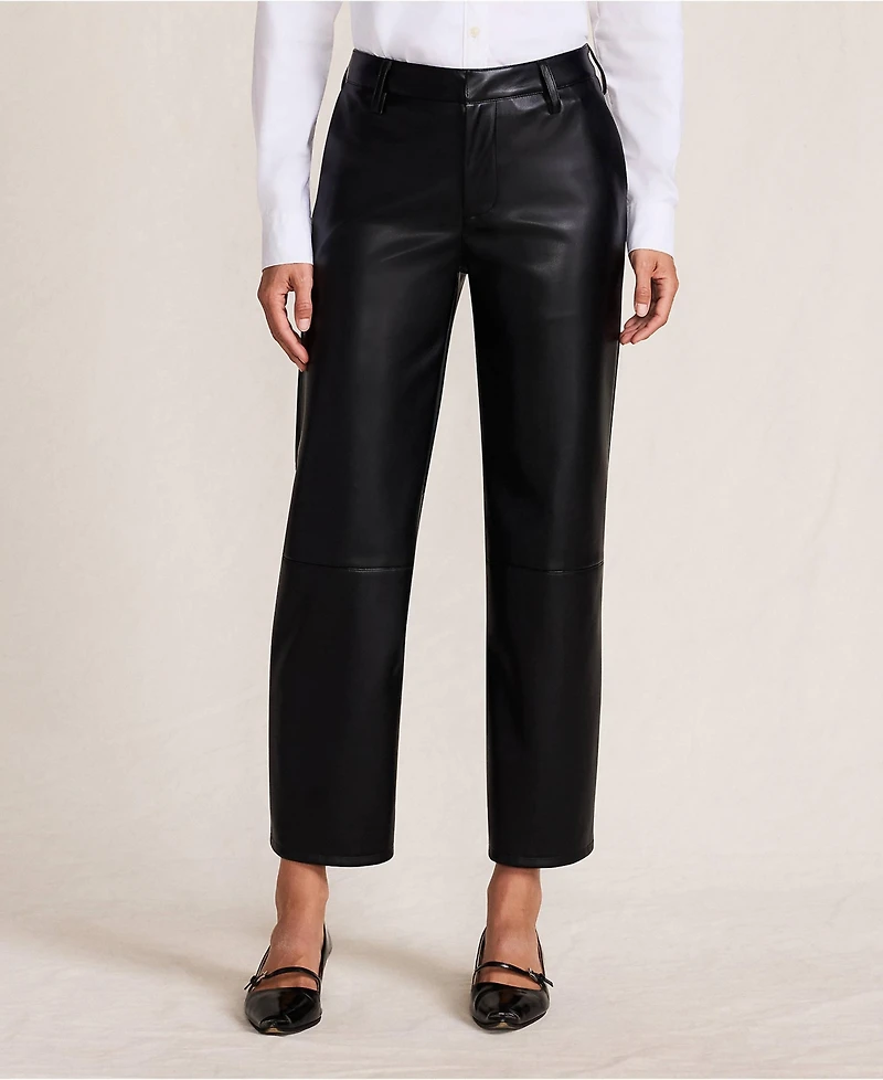Lands' End Women Faux Leather Mid Rise Relaxed Straight Leg Crop Pants