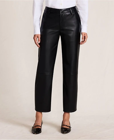 Lands' End Women Faux Leather Mid Rise Relaxed Straight Leg Crop Pants
